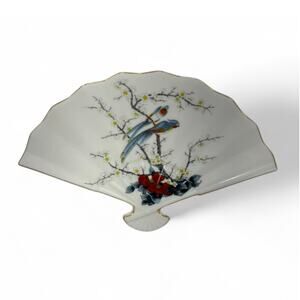 Vintage Jay Fine China Fan-Shaped Decorative Plate - Birds and Blossoms Design